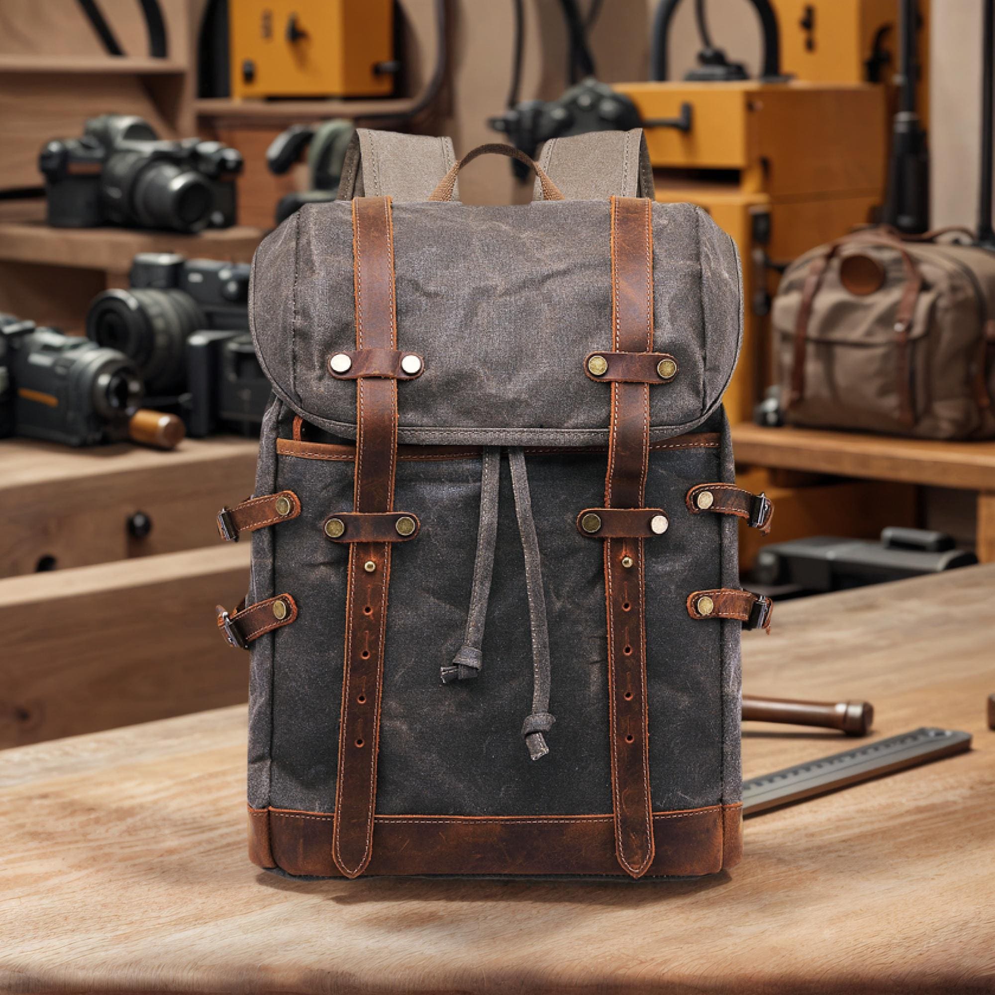 Retro Rugged Handmade Waxed Canvas Backpack With Horween Leather Details, Vintage ...