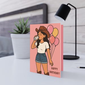 Birthday Latina Cowgirl Greeting Cards, Fun Birthday Card, Western Themed Greeting, Celebration Cards,
