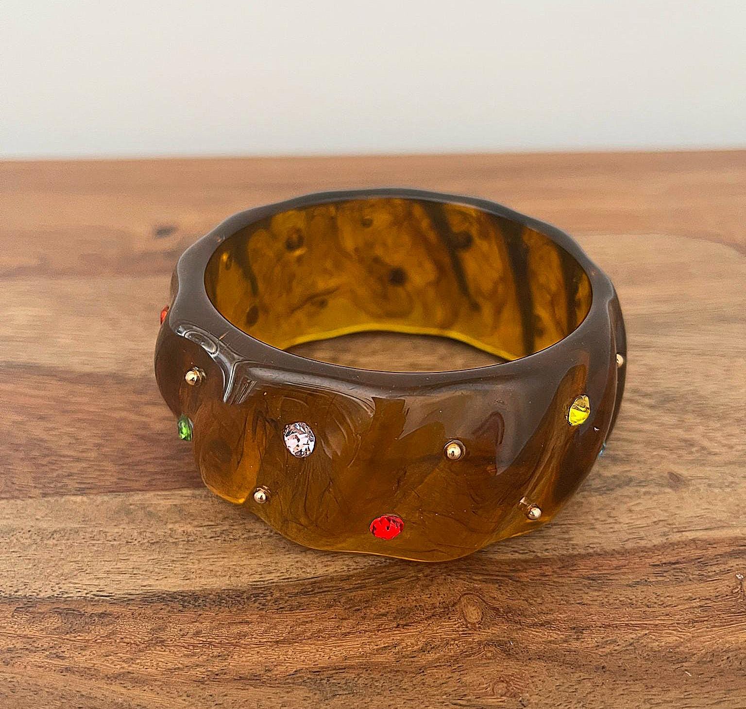 Bracelet Large En Résine Marron Et Orange - Modèle W890 - 64g - Occasion