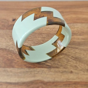 Wide geometric mint green resin bracelet