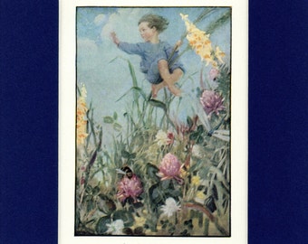 Adorables enfants 1920, je peux escalader l'herbe articulée vintage Impression