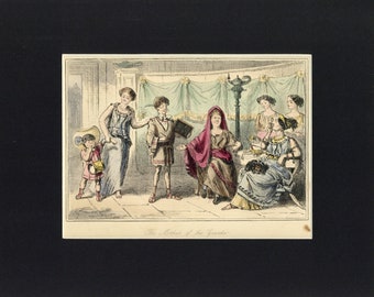 Mother of the Gracchi, Antique 1860 Comic History of Rome Book Illustration