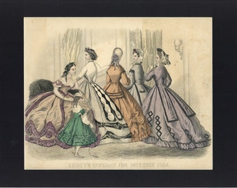 Illustration ancienne de 1864 peinte à la main du livre de Godey's Lady