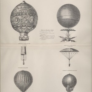 1884 Antique Scientific Print of Flying Aeronautics and Balloons image 2