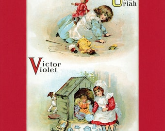 c1900 Childrens A, B, C Names Antique Book Illustration