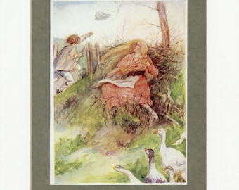 1912 Antique Print The Goose Girl from Rose Fairy Book, Illustration by Lillian A. Govey