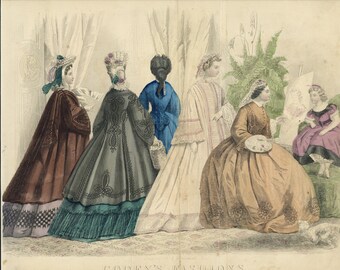 1864年、ゴディーズ・レディーズ・ブックより手描きのアンティーク