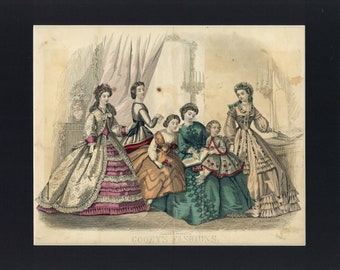 Illustration ancienne de 1864 peinte à la main du livre de Godey's Lady