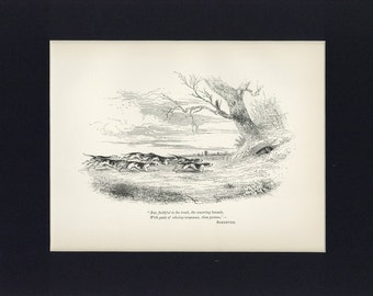 Antique 1892 Print of Fox Hunting - Close At Him