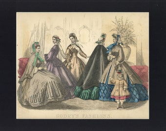 Illustration ancienne de 1864 peinte à la main du livre de Godey's Lady