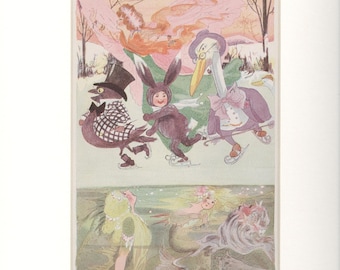 1914 Antique Skating Over Mermaids Print by M.T. Penny Ross