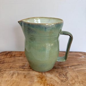 Hand Thrown Stoneware Ceramic Jug: Light Green & Yellow, 12cm
