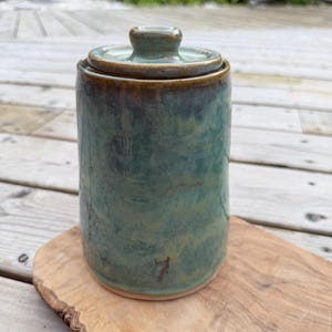 Jar handmade green Cotswold artisan Clay, sugar, salt, rice, grains container