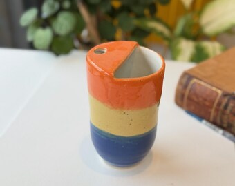 Handmade Ceramic Travel Mug with Metal Straw – Reusable Stoneware Cup for Coffee, Tea, & Smoothies