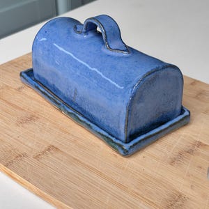 Handmade Ceramic Butter Dish: Stoneware Pottery, Blue & Yellow