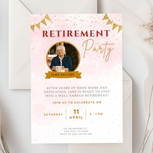 Faire-part de départ en retraite | Invitation retraite | invitation à la retraite pour les femmes | faire-part numérique et imprimable | Modification dans Canvas