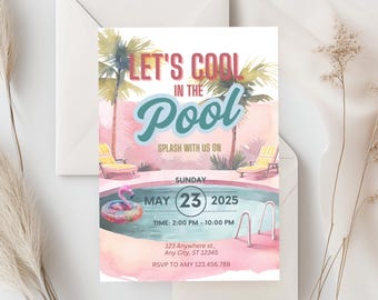 Pool Party invitation | pool party birthday | Girls pool party | pool party invite | digital & printable invitation | Edit in Canva