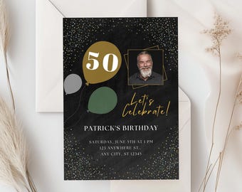 Invitación de cumpleaños número 50 / invitación de cumpleaños para hombres / invitación de cumpleaños número 50 para hombres / invitación digital e imprimible / Editar en Canva