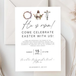 Er ist auferstanden | Ostern Einladung | Christliche Einladung | Event-Flyer | digitale & druckbare Einladung | In Canva bearbeiten