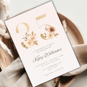 35th birthday invitation | birthday invitation for women | for her | evite | invite | digital & printable invitation | Edit in Canva