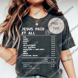 Jesús lo pagó todo (PNG), gráfico cristiano (PNG), archivo digital &quot;Amante de Jesús&quot;, regalo para mujeres religiosas, versículo bíblico (PNG), atuendo basado en la fe