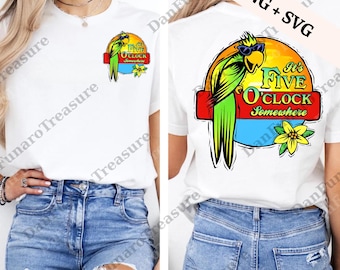 It's 5 O'clock Somewhere png, Funny Digital Download, Fan Gift, Gift For Fan, Lover Gift, Parrot png, Drinking svg