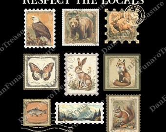 Respect The Local Wildlife png,  Animal digital, Gift For Nature Lover, National Parks png, Vintage Animals png