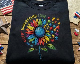 Accept Understand Love Autism PNG, Sunflower Puzzle Piece Digital Download