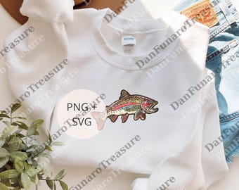 Rainbow Trout png, Retro Fish Digital, Trout Gift For Fish Lover, Trout Graphic png, Fishing png, Retro Trout png