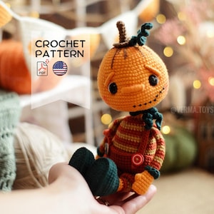 Crochet pattern cute Pumpkin Jack Halloween doll amigurumi PDF English
