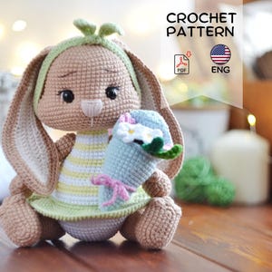crochet pattern amigurumi cute bunny with a bouquet PDF