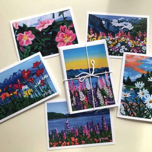 FLOWER CARD SET de 6 cartes de voeux vierges, lot de cartes, impression d'art acrylique, cartes de paysage, encadrement de 5 X 7 pouces, cartes de remerciement toutes occasions