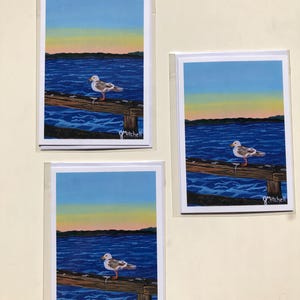 Carte de voeux mouette Sidney, impression d'art acrylique, animal océanique, côte ouest, carte de paysage, carte à encadrer 5 x 7 pouces, carte pour toutes les occasions