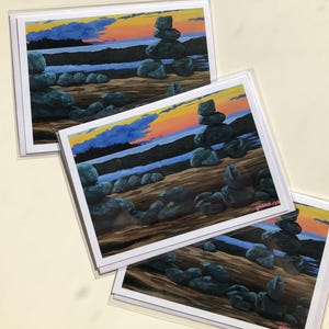 Carte de voeux coucher de soleil de Parksville, impression d'art acrylique, souvenir de plage de rock de la Colombie-Britannique, carte à encadrer 5 x 7 pouces, carte pour toutes les occasions