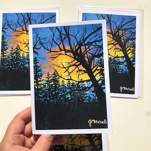 Carte de voeux silhouette Fish Creek Park, impression d'art acrylique, carte paysage Calgary, encadrement de 5 X 7 pouces, pour toutes les occasions, blanc à l'intérieur