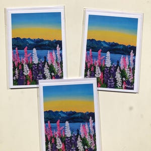 Carte de voeux fleurs de montagne, impression d'art acrylique, carte paysage coloré canadien, carte encadrante 5 X 7 pouces, carte pour toutes les occasions