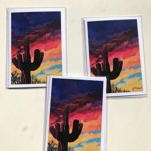 Carte de voeux cactus coucher de soleil, impression d'art acrylique, carte cactus coloré ciel du désert, carte encadrante 5 X 7 pouces, carte pour toutes les occasions