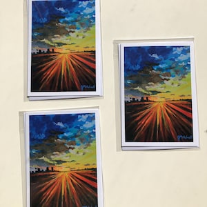 Carte de voeux Calgary Sunset, impression d'art acrylique, carte colorée Calgary Tower Skyline, carte encadrante 5 X 7 pouces, carte pour toutes les occasions