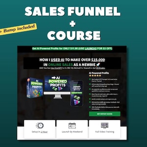 Embudo de ventas completo + capacitación en video / Plantilla de embudo de curso de IA listo para usar + producto, embudo de ventas para cursos en línea
