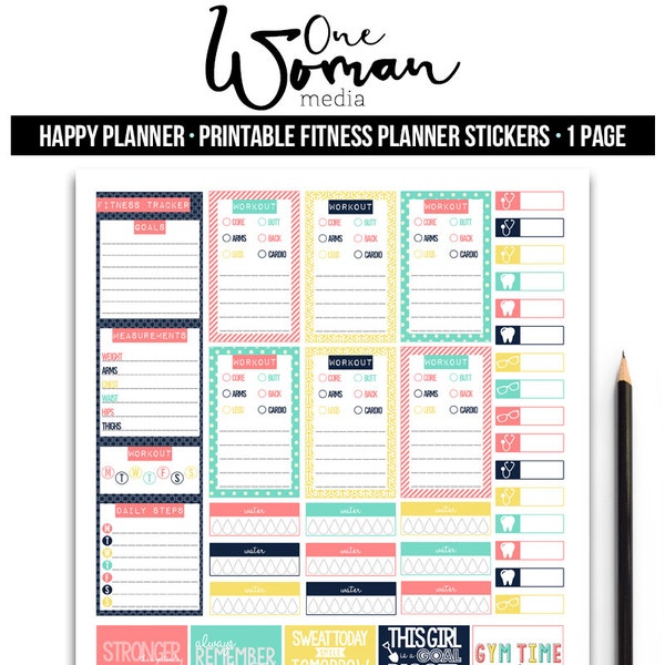 Exercise Stickers, Printable Planner Stickers, Gym, Happy Planner, Workout Stickers, Planner Accessories, Fitness Stcikers