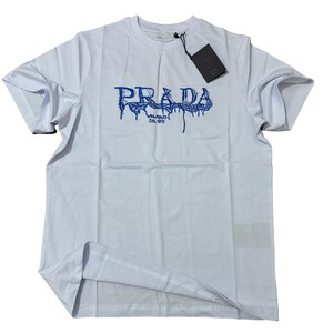 Vintage White Prada Size S Embroidered Logo T-shirt - White