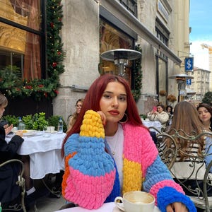 Colorful Knit Cardigan | Handmade Knit Puffy Cardigan, Perfect Gift For Her