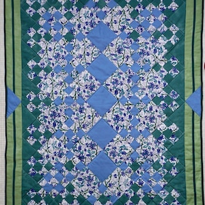 Wisteria -- Blue and Green Patchwork Throw Quilt