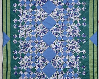 Wisteria -- Blue and Green Patchwork Throw Quilt