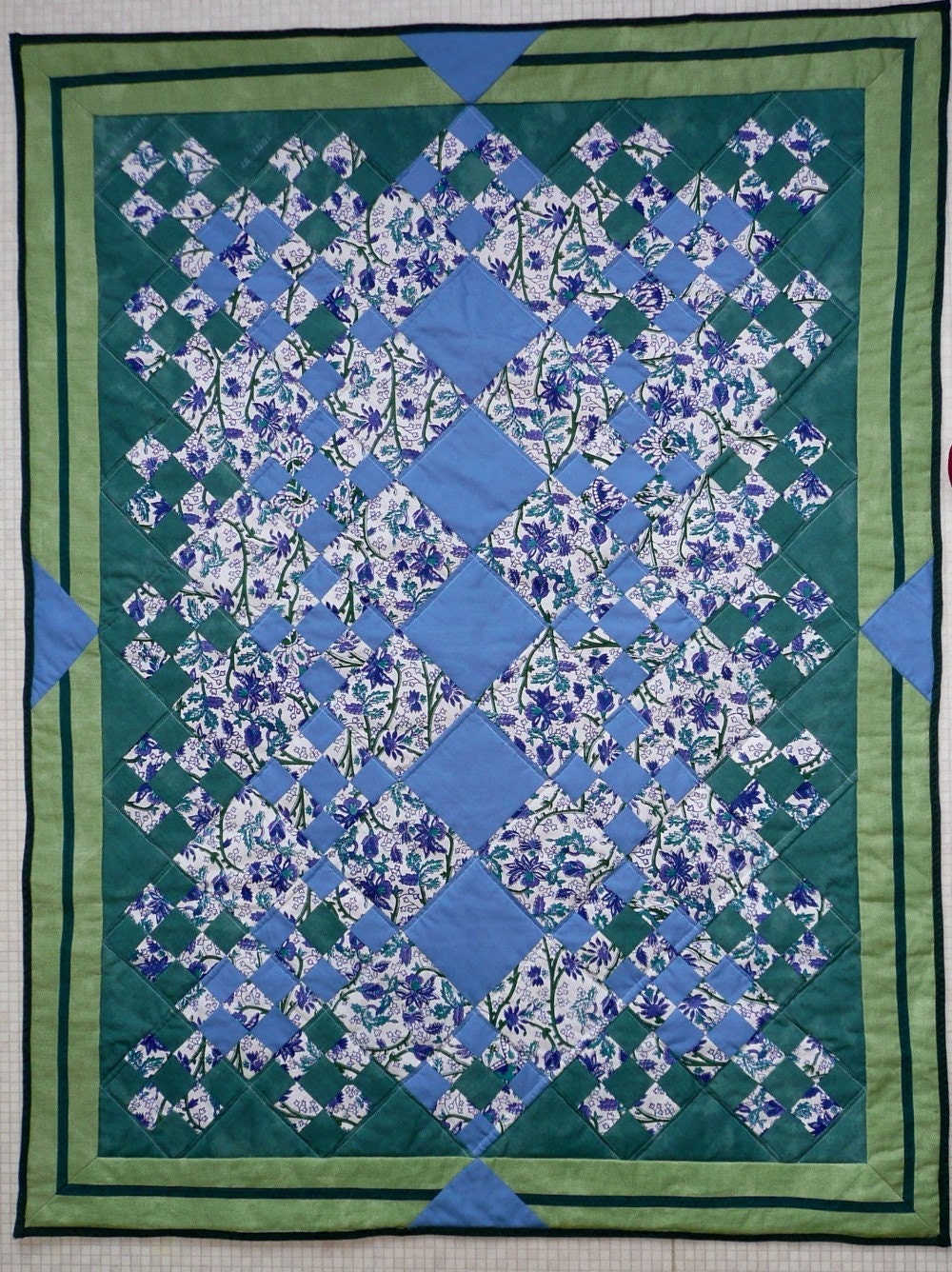 Wisteria -- Blue and Green Patchwork Throw Quilt