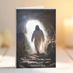 Christliche Osterkarte • Er ist auferstanden Schriftkarte • Auferstehung Sonntag Gruß • Religiöse Frühlingskarte