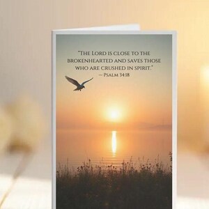 Cartão de luto cristão, cartão de felicitações, cartão reconfortante, escritura Salmos 34:18