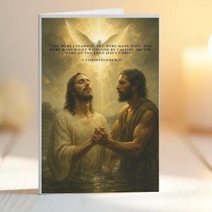 Tarjeta de felicitación cristiana de bautismo en el océano – Tarjeta de bautismo para hombres con escrituras – Ánimo religioso – Tarjeta de hito de fe