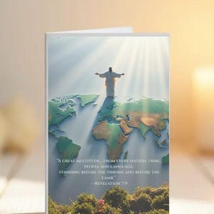 Carte de voeux chrétienne - Apocalypse 7:9 - Carte de culte mondiale - Chaque nation louant Dieu - Encouragement dans la foi - Cadeau missionnaire ou d'église