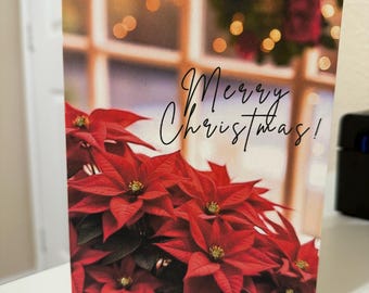 Biglietto di auguri natalizio con stella di Natale e glitter / Auguri di Natale cristiani con versetto biblico